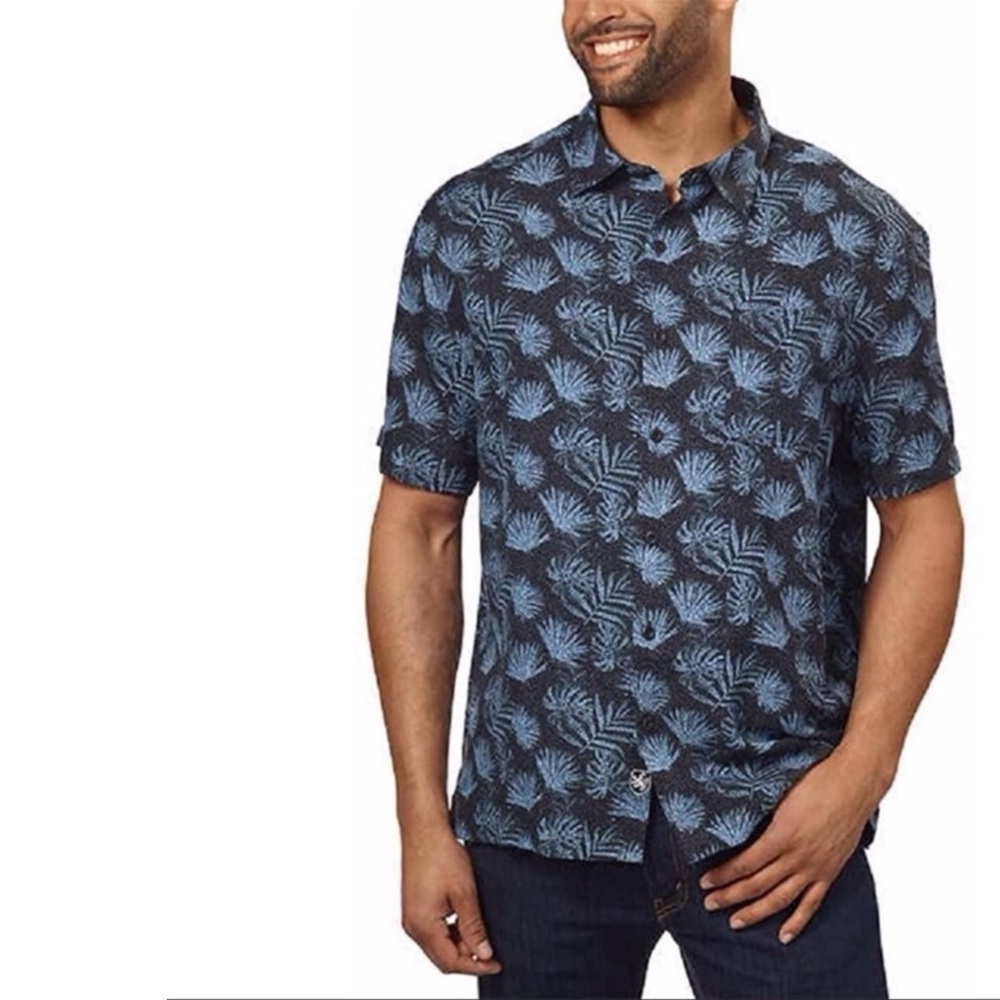 Nat Nast Silk Blend Hawaiian Camp Shirt Men's L Blue Leaf Print Button Up Resort